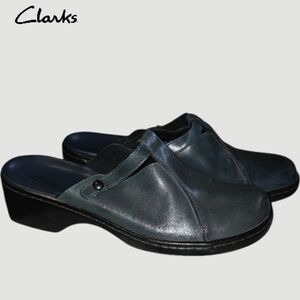 CLARK Leather Slip-on Mules blue grey backless women’s clog, 9M